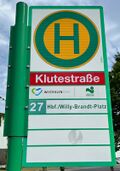Haltestellenschild Klutestraße