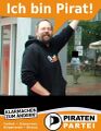 Plakat der Piraten im Jahr 2010 mit Direktkandidat Burkhard Lensing